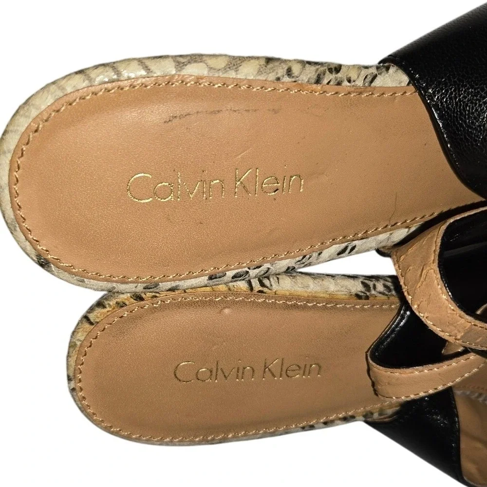 Calvin Klein Giny Black Snakeskin Peep Toe Slingback‎ Heels
